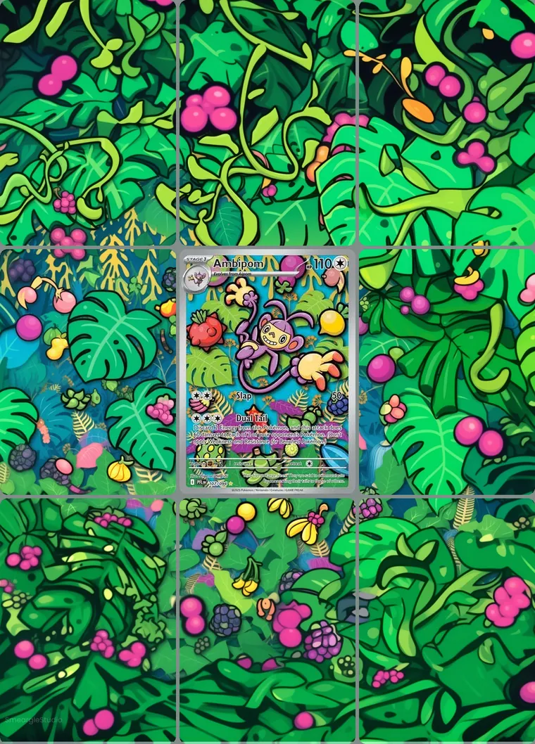 Ambipom 107/94 extended binder art: the card in the centre of a 3×3 binder page, its artwork continuing across the eight cards around it