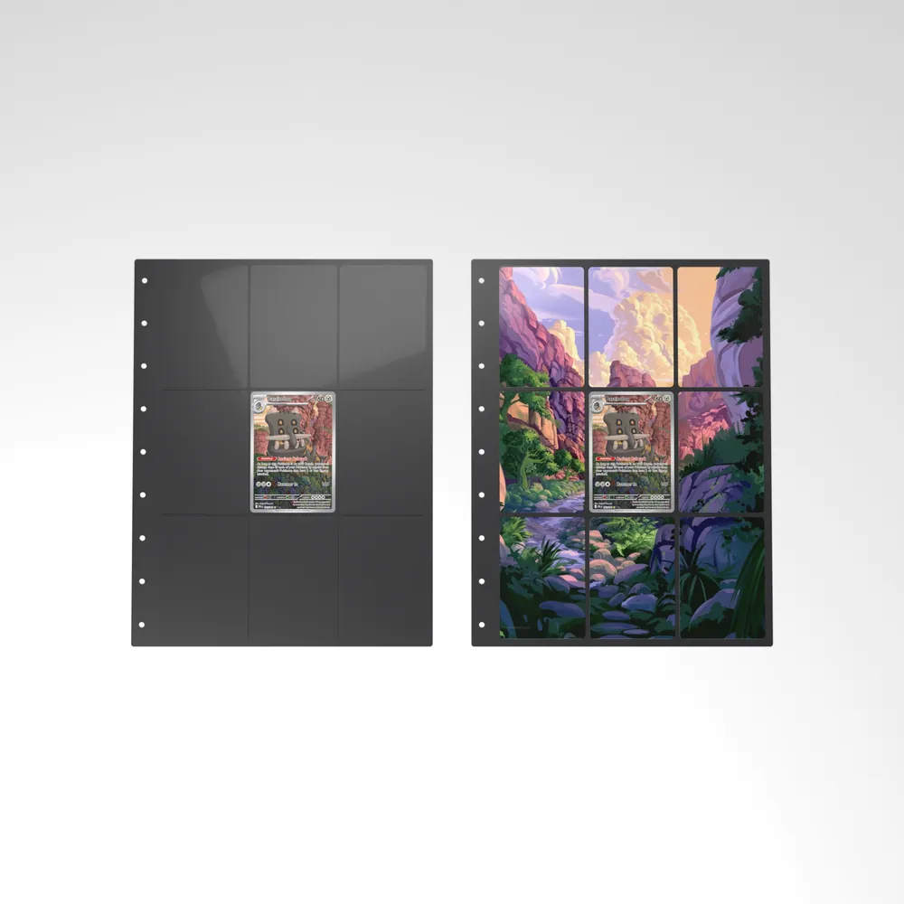 Before and after: the Bastiodon card alone in an empty binder page, then surrounded by its eight extended-art cards