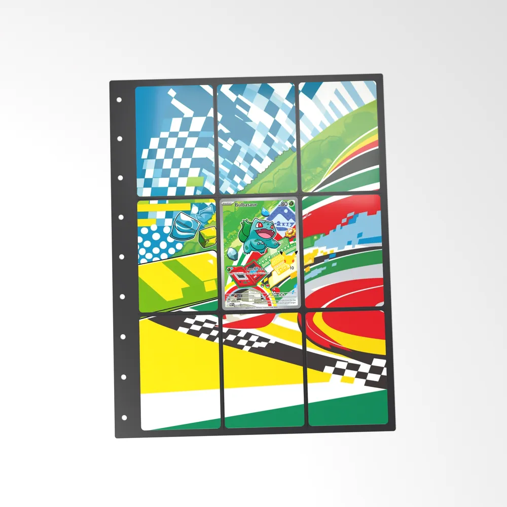 The printed Bulbasaur 37 set in a 9-pocket binder page, with the card in the centre pocket