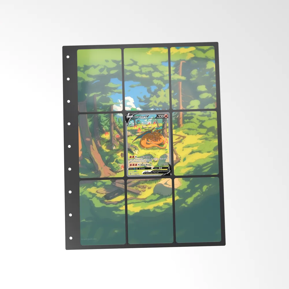The printed Charizard V 260 set in a 9-pocket binder page, with the card in the centre pocket