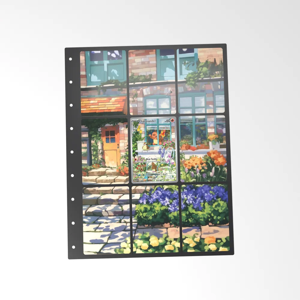 The printed Charmander 44 set in a 9-pocket binder page, with the card in the centre pocket