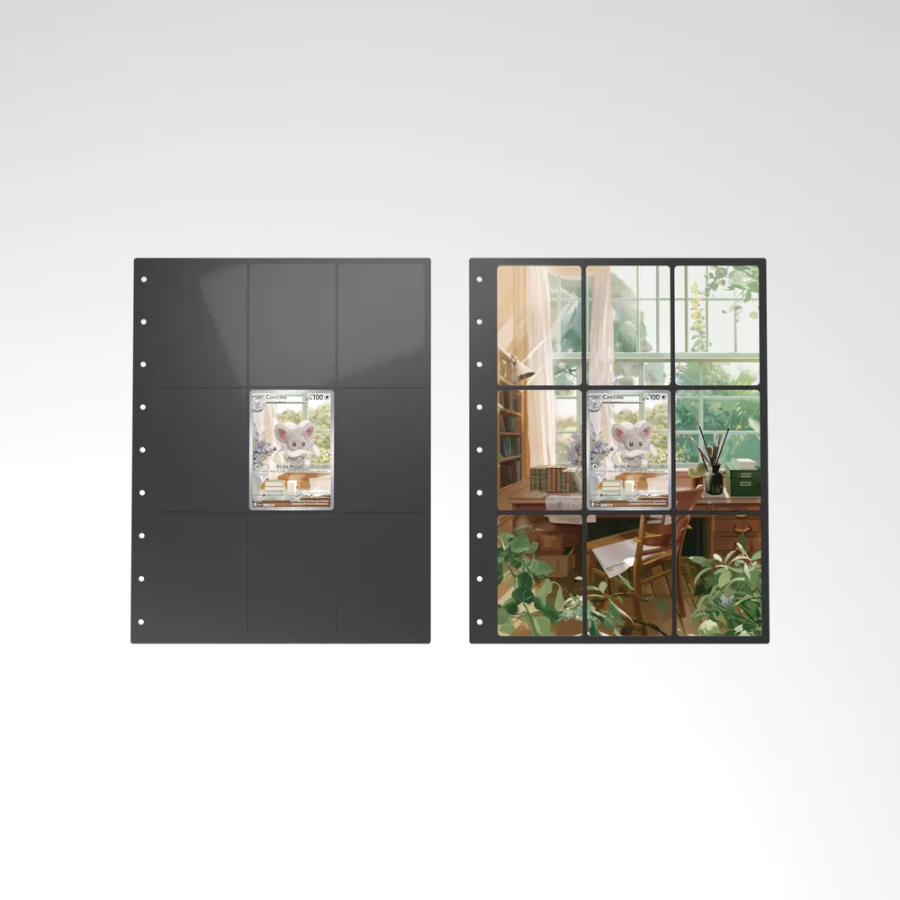 Before and after: the Cinccino card alone in an empty binder page, then surrounded by its eight extended-art cards