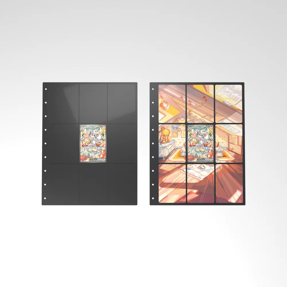 Before and after: the Cinccino ex card alone in an empty binder page, then surrounded by its eight extended-art cards