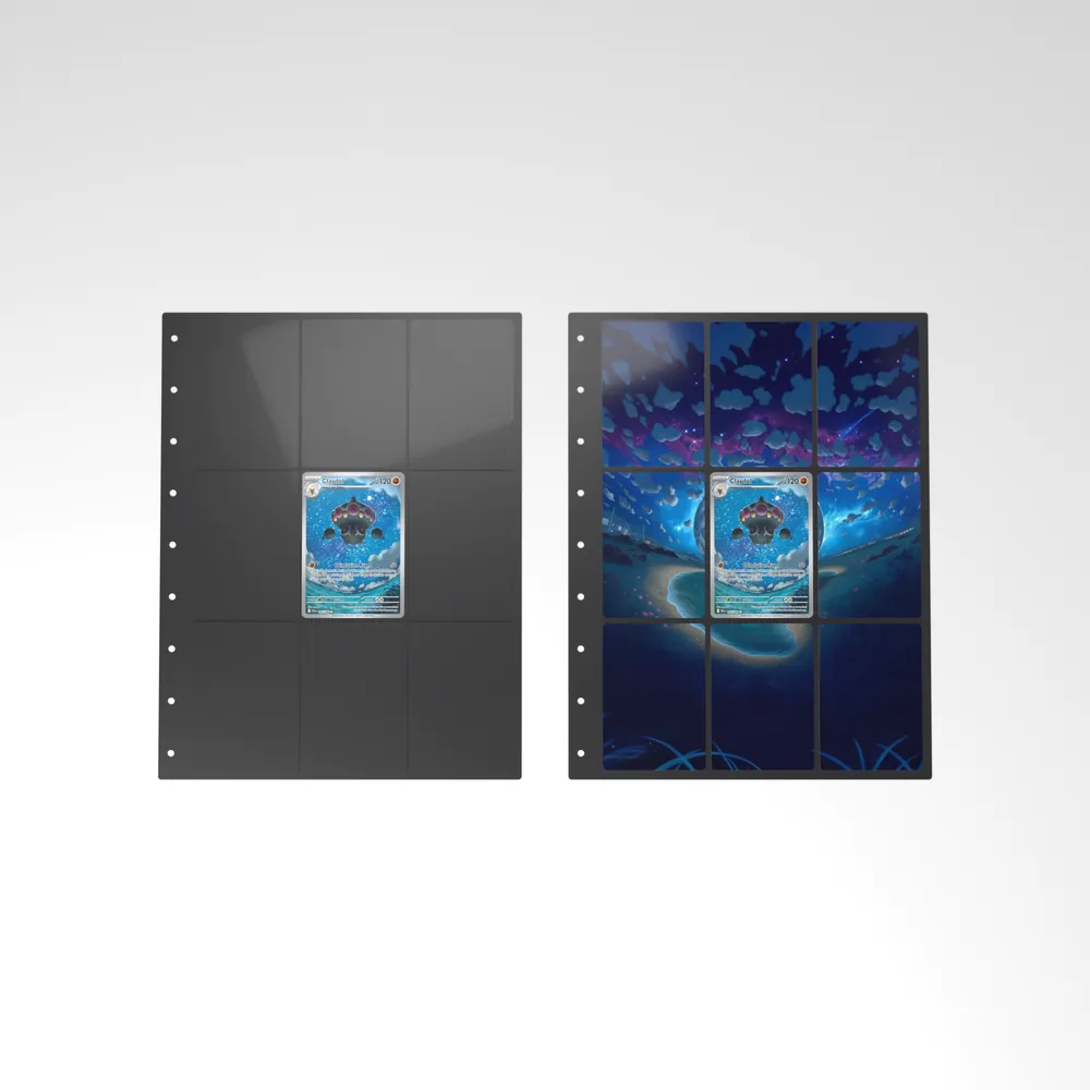 Before and after: the Claydol card alone in an empty binder page, then surrounded by its eight extended-art cards