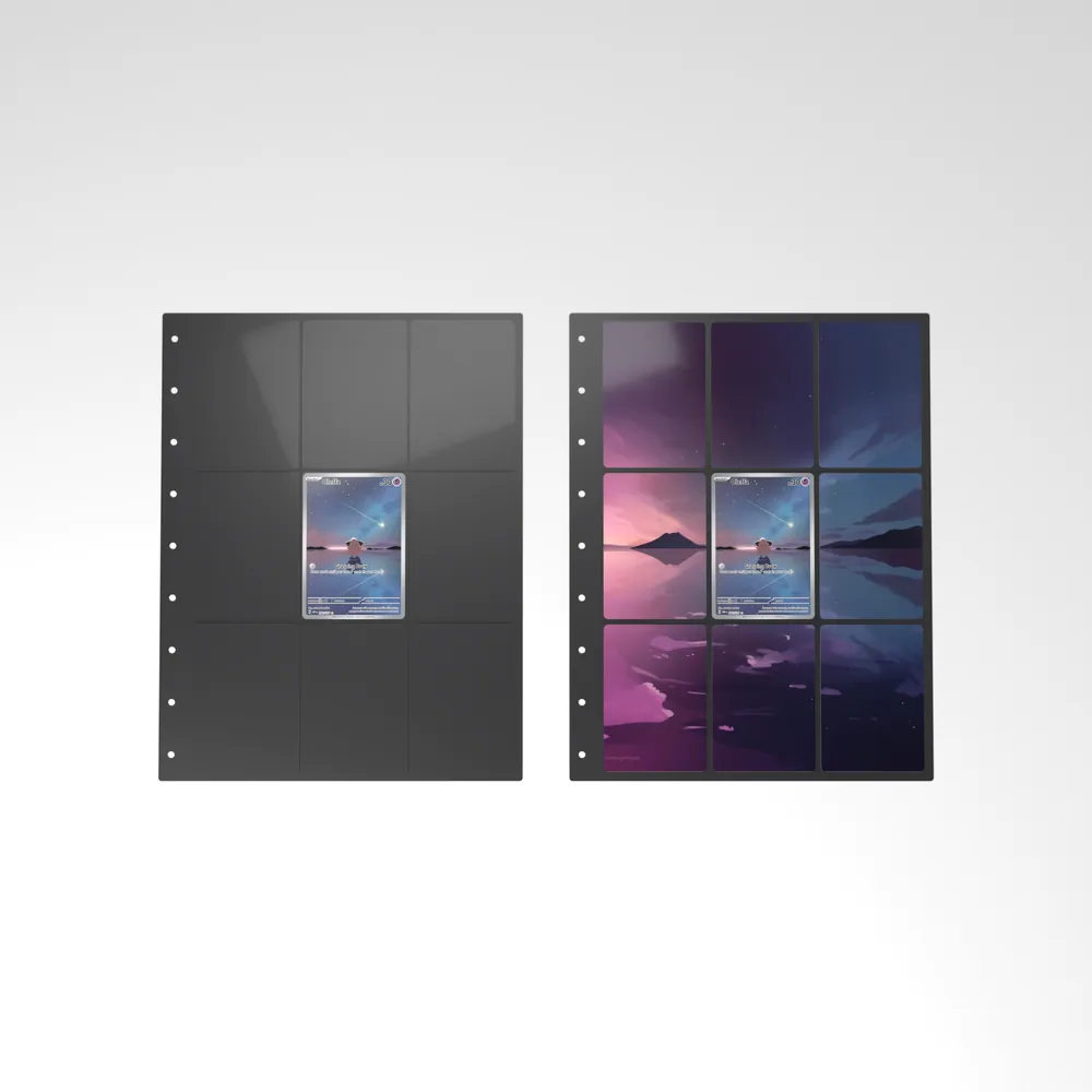 Before and after: the Cleffa card alone in an empty binder page, then surrounded by its eight extended-art cards