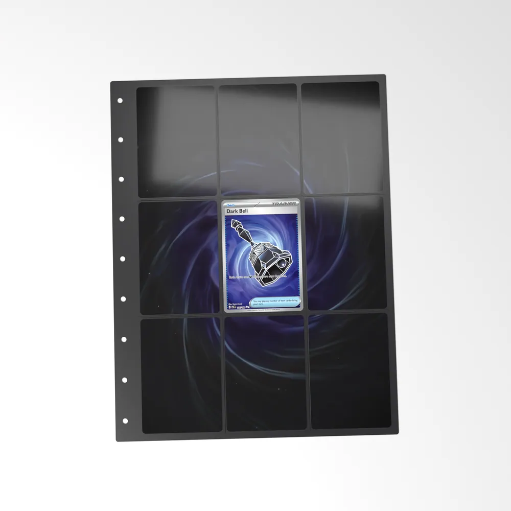 The printed Dark Bell 106 set in a 9-pocket binder page, with the card in the centre pocket