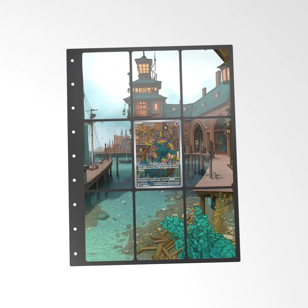 The printed Dhelmise 91/84 set in a 9-pocket binder page, with the card in the centre pocket