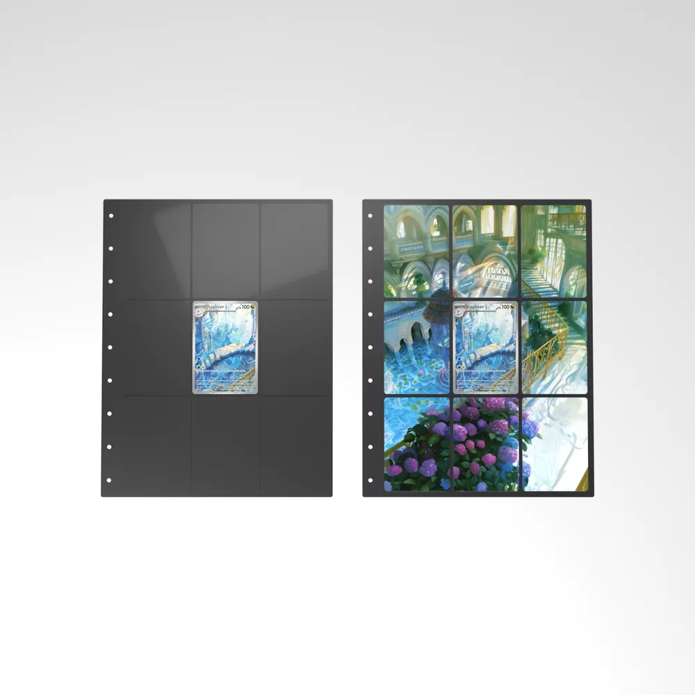 Before and after: the Dragonair card alone in an empty binder page, then surrounded by its eight extended-art cards
