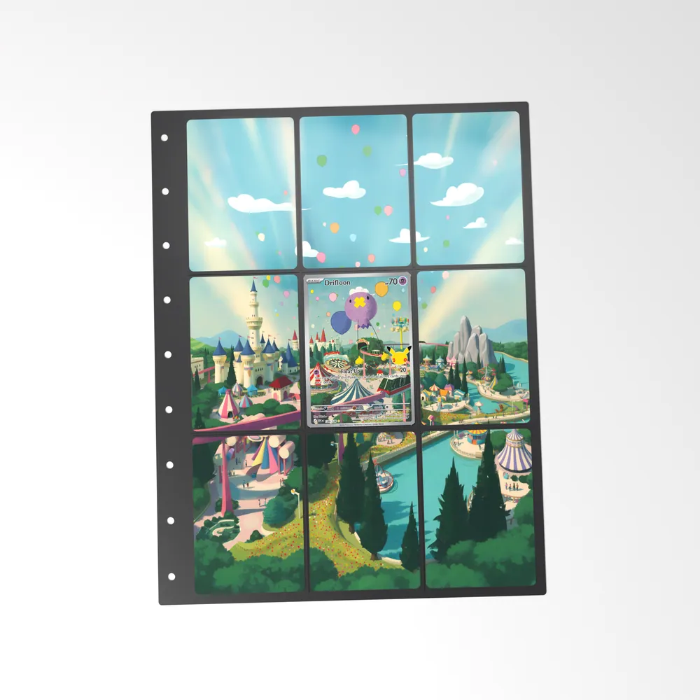 The printed Drifloon 136/128 set in a 9-pocket binder page, with the card in the centre pocket