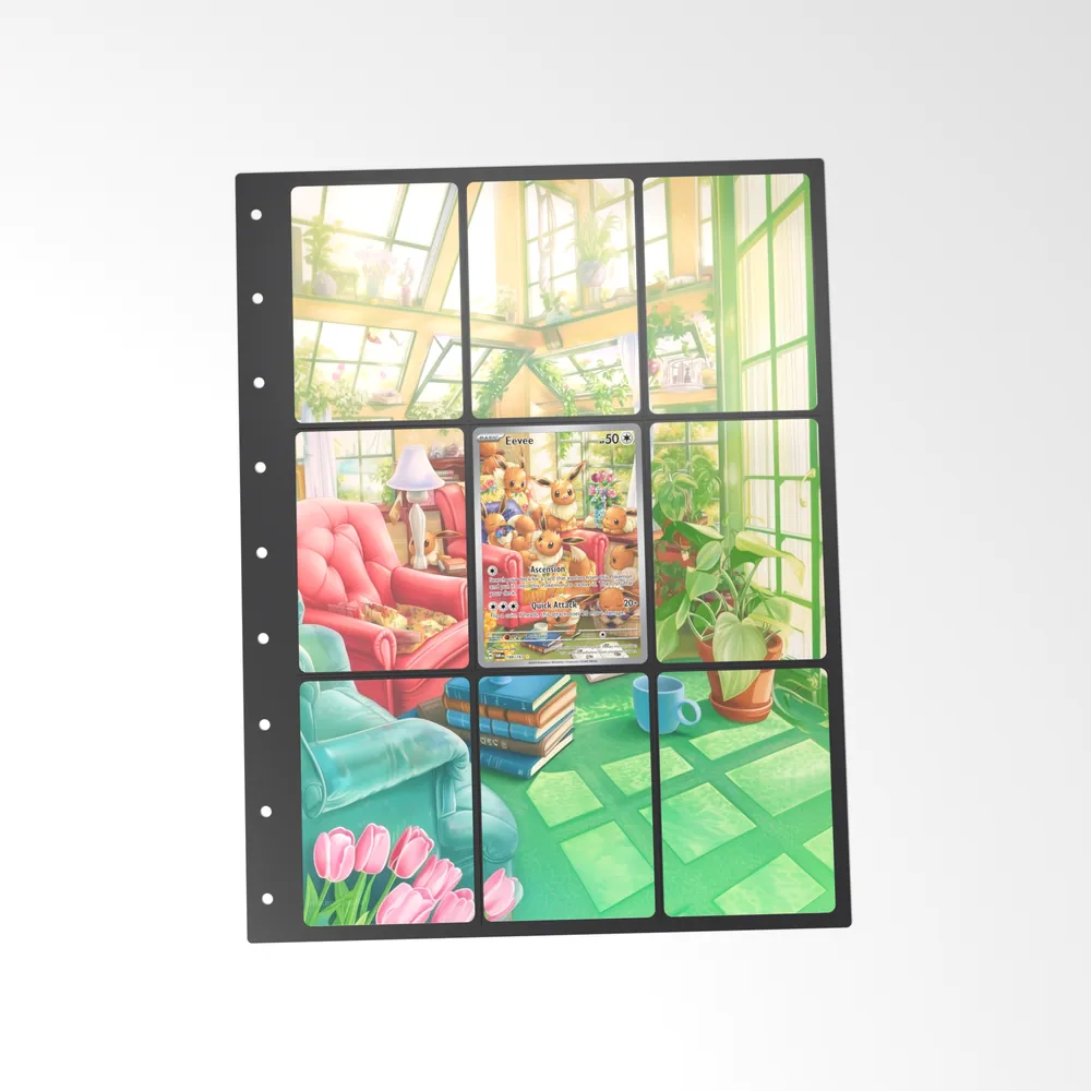 The printed Eevee 188/167 set in a 9-pocket binder page, with the card in the centre pocket