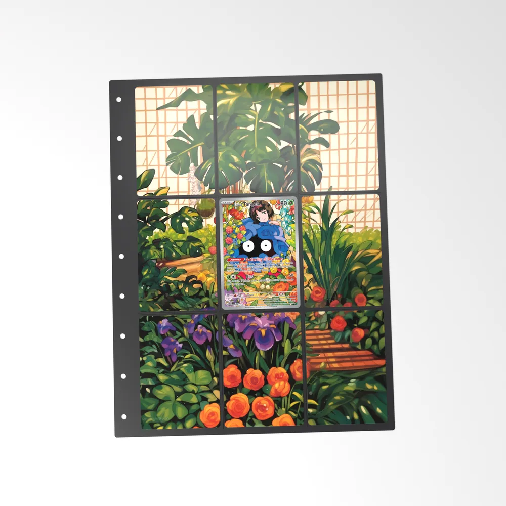 The printed Erika's Tangela 218/217 set in a 9-pocket binder page, with the card in the centre pocket
