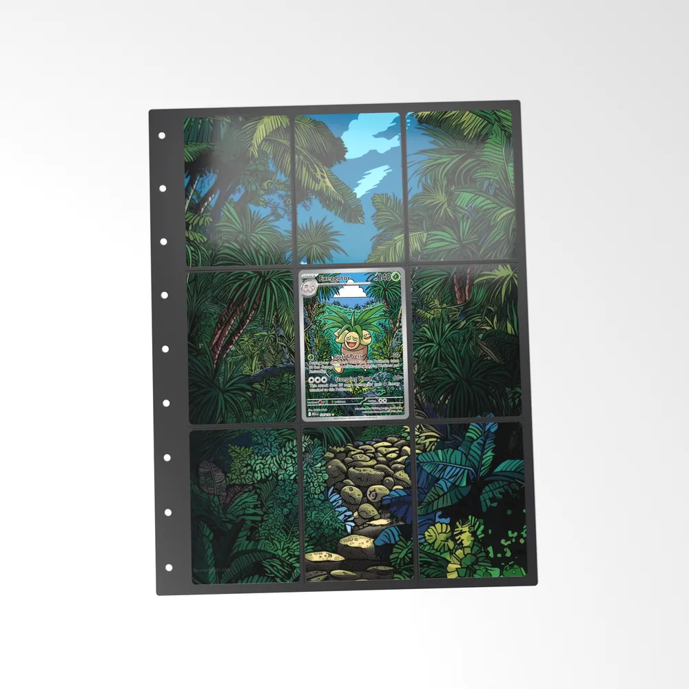The printed Exeggutor 135/132 set in a 9-pocket binder page, with the card in the centre pocket