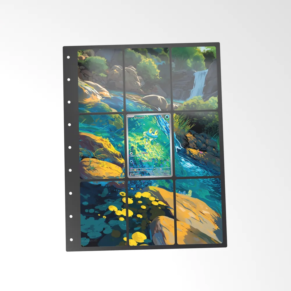 The printed Froakie 88/86 set in a 9-pocket binder page, with the card in the centre pocket