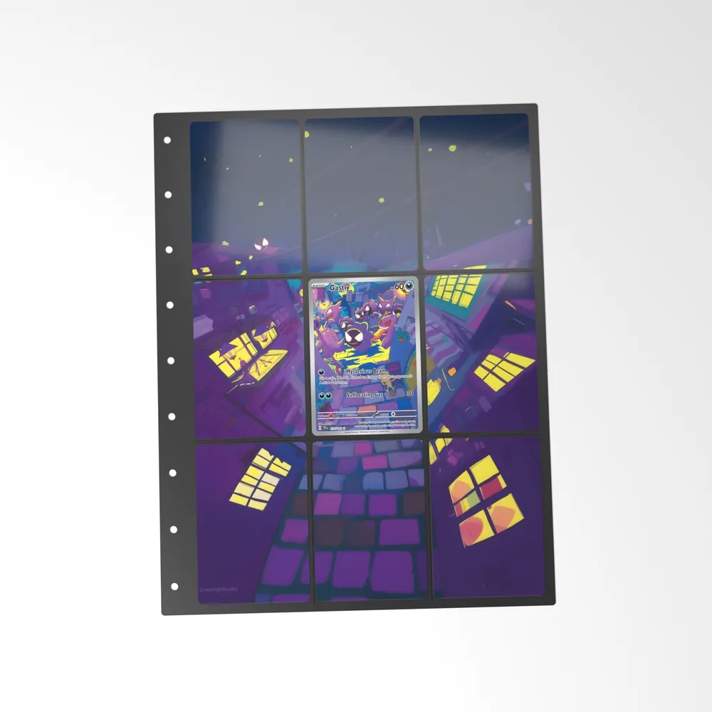 The printed Gastly 177/162 set in a 9-pocket binder page, with the card in the centre pocket