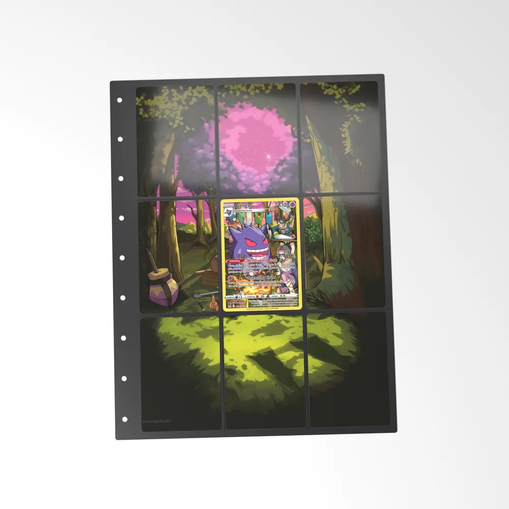 The printed Gengar TG06/TG30 set in a 9-pocket binder page, with the card in the centre pocket