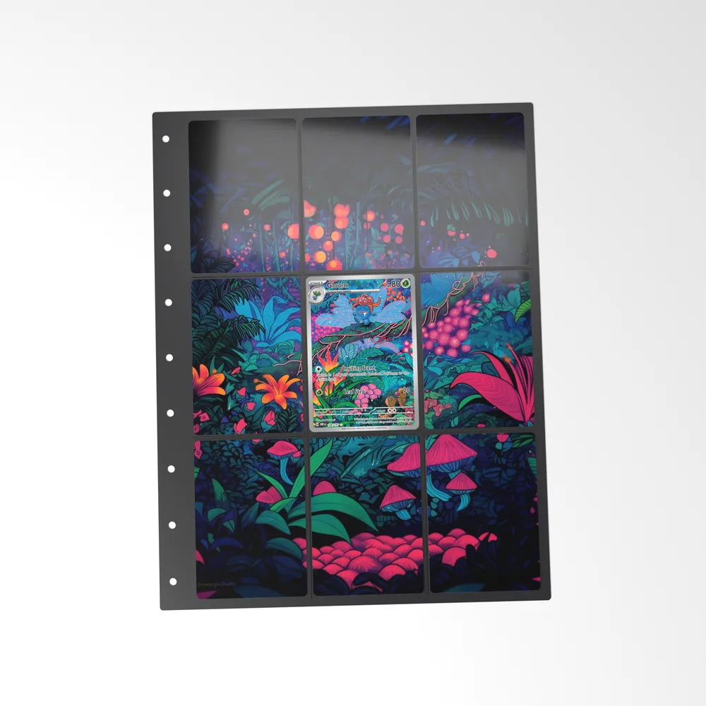 The printed Gloom 198/197 set in a 9-pocket binder page, with the card in the centre pocket