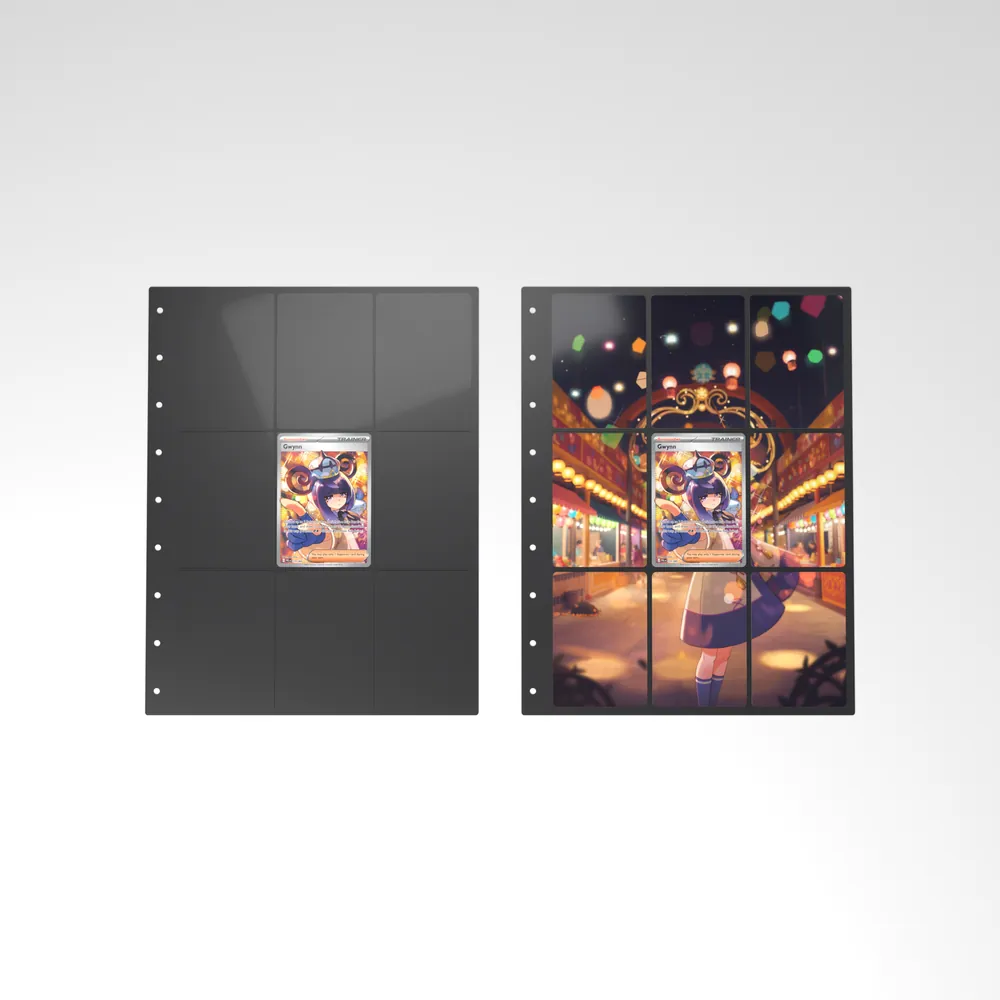 Before and after: the Gwynn card alone in an empty binder page, then surrounded by its eight extended-art cards