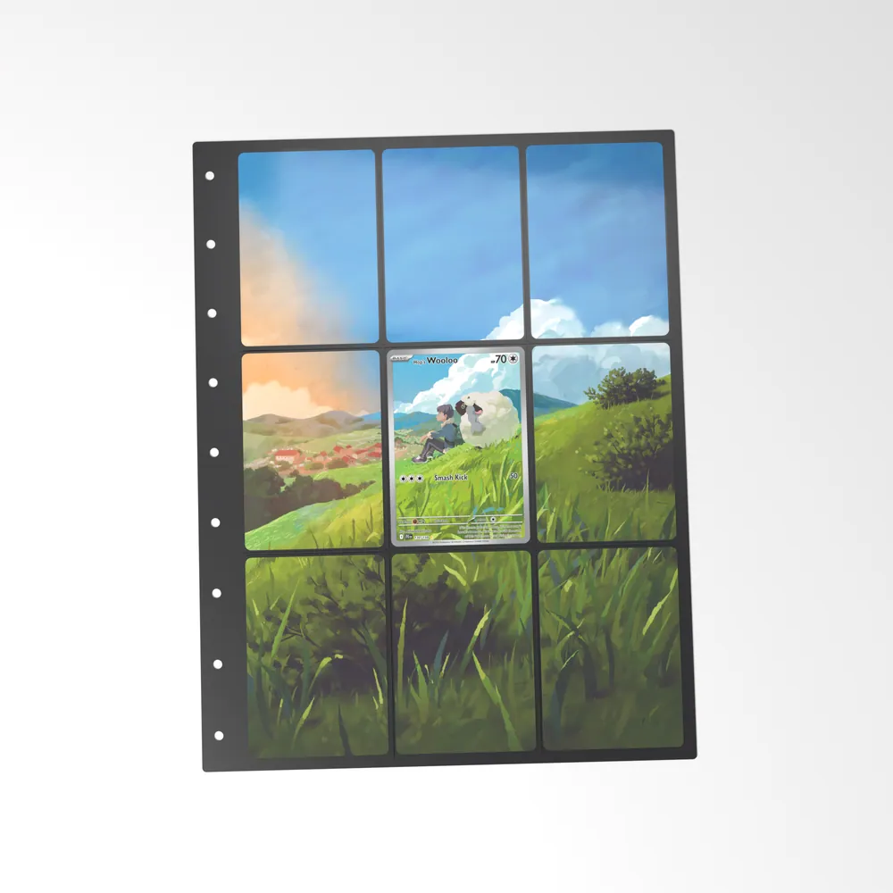 The printed Hop's Wooloo 170/159 set in a 9-pocket binder page, with the card in the centre pocket
