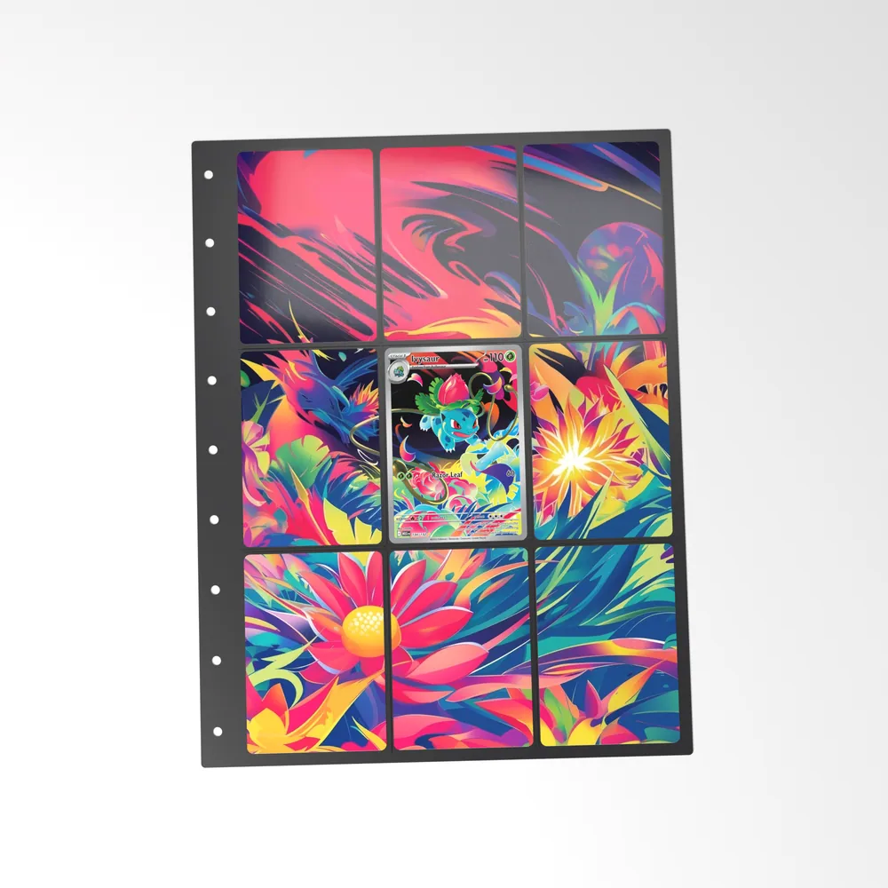 The printed Ivysaur 134/132 set in a 9-pocket binder page, with the card in the centre pocket