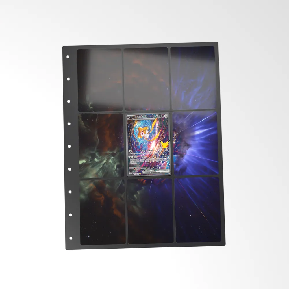 The printed Jirachi ex 155/128 set in a 9-pocket binder page, with the card in the centre pocket