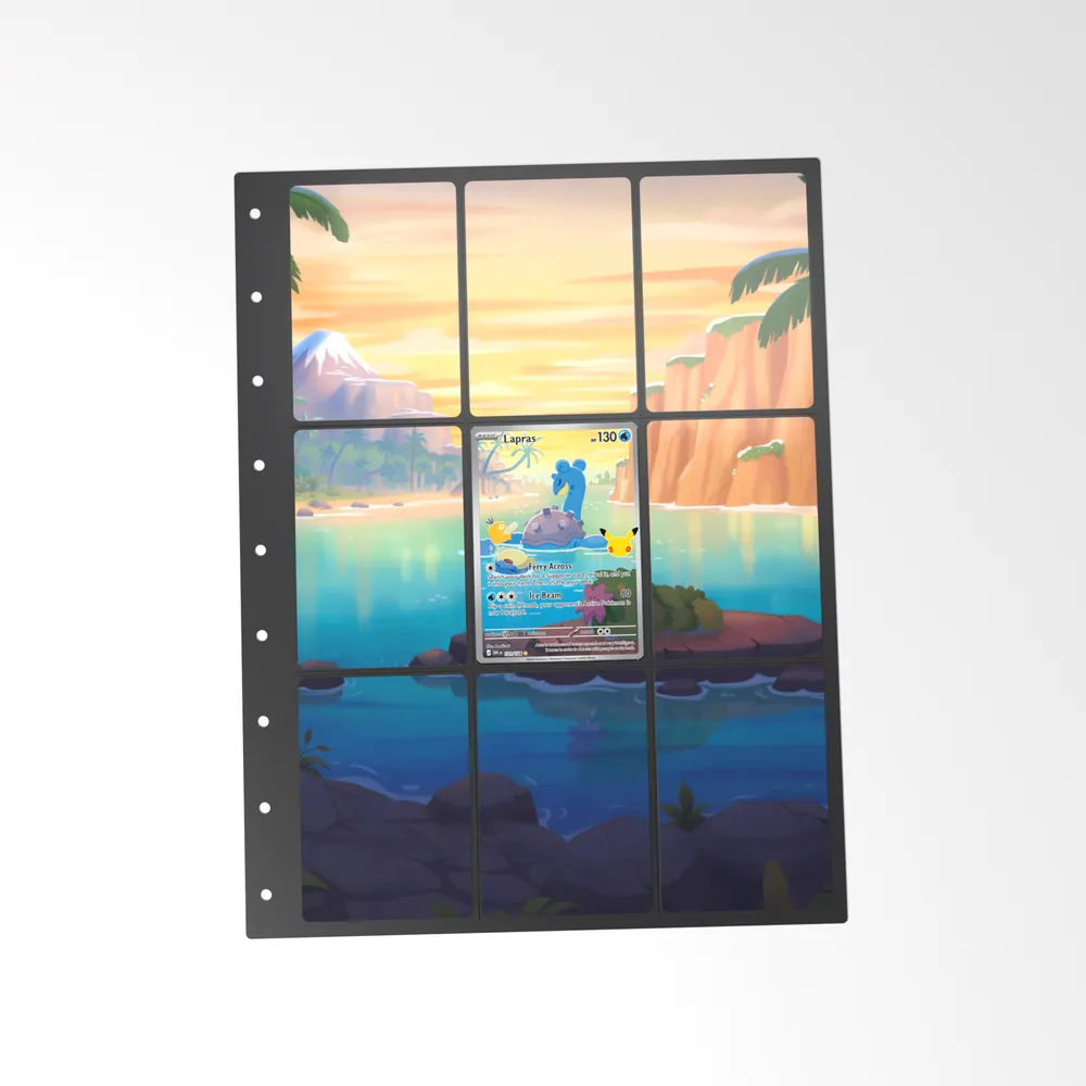 The printed Lapras 131/128 set in a 9-pocket binder page, with the card in the centre pocket