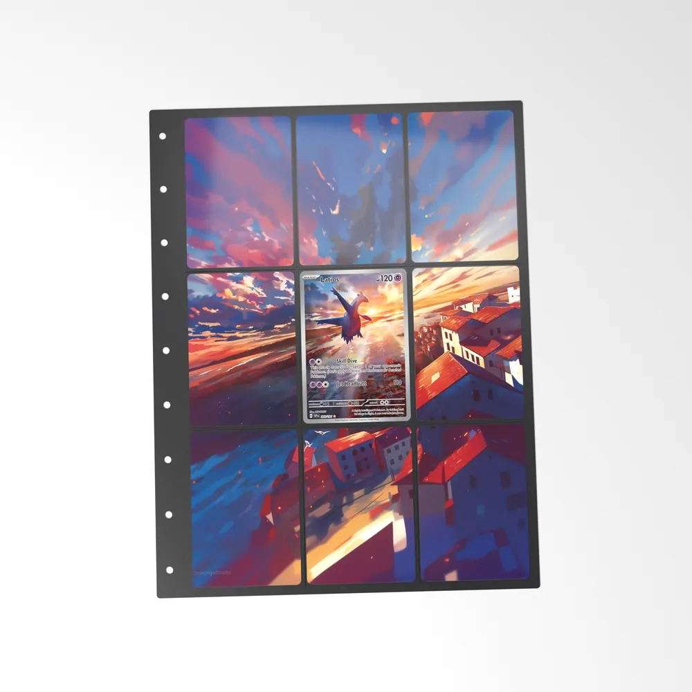 The printed Latios 203/191 set in a 9-pocket binder page, with the card in the centre pocket