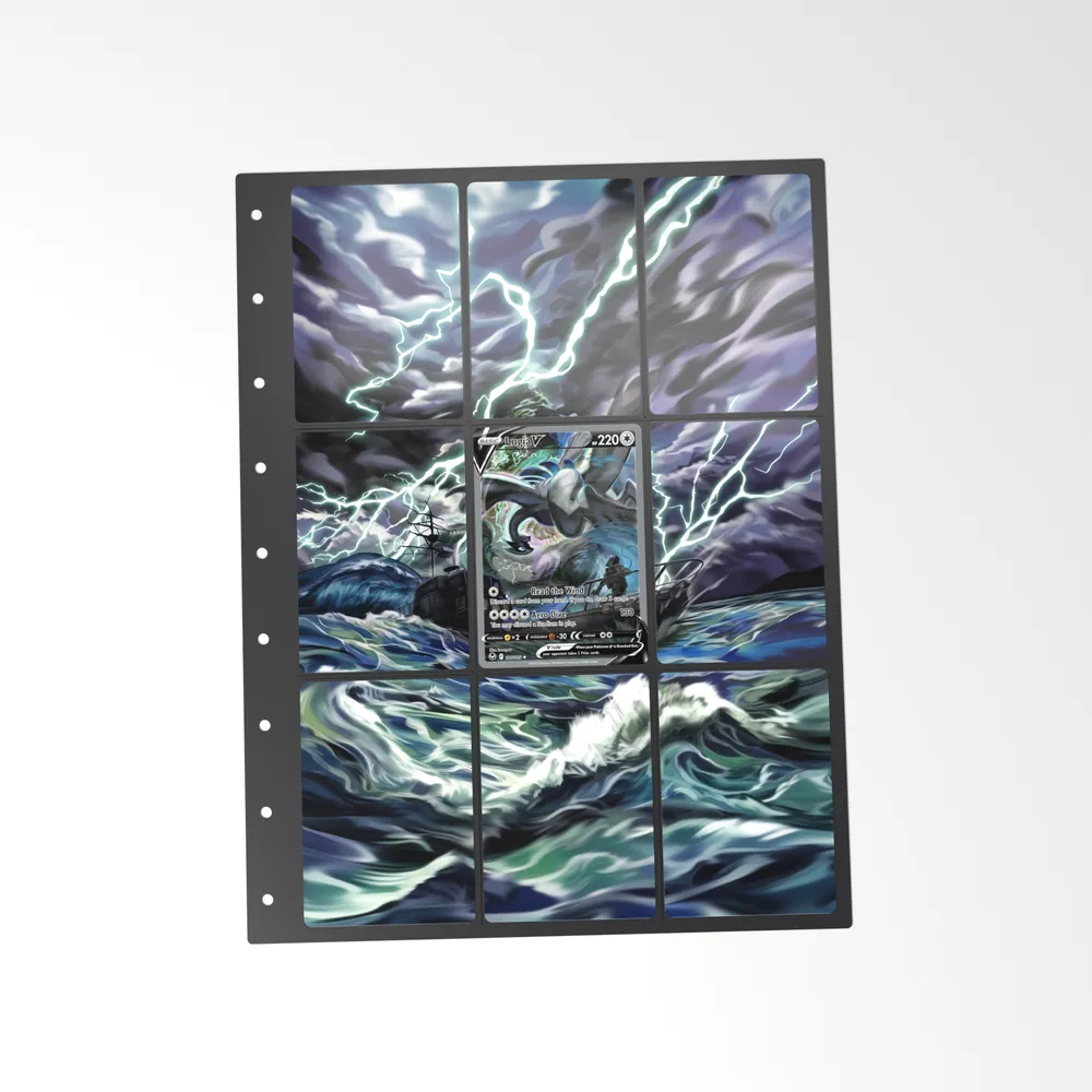 The printed Lugia V 186/195 set in a 9-pocket binder page, with the card in the centre pocket