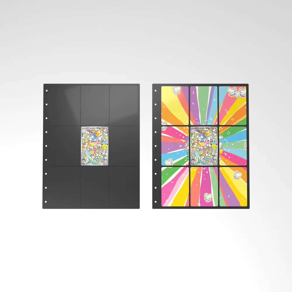 Before and after: the Maushold card alone in an empty binder page, then surrounded by its eight extended-art cards