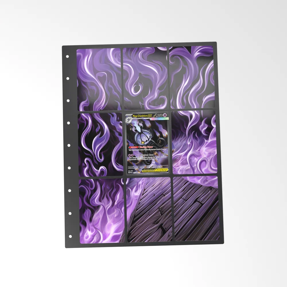 The printed Mega Chandelure ex 115/84 set in a 9-pocket binder page, with the card in the centre pocket