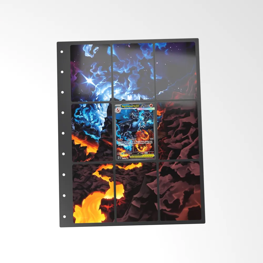 The printed Mega Charizard X ex 125/94 set in a 9-pocket binder page, with the card in the centre pocket
