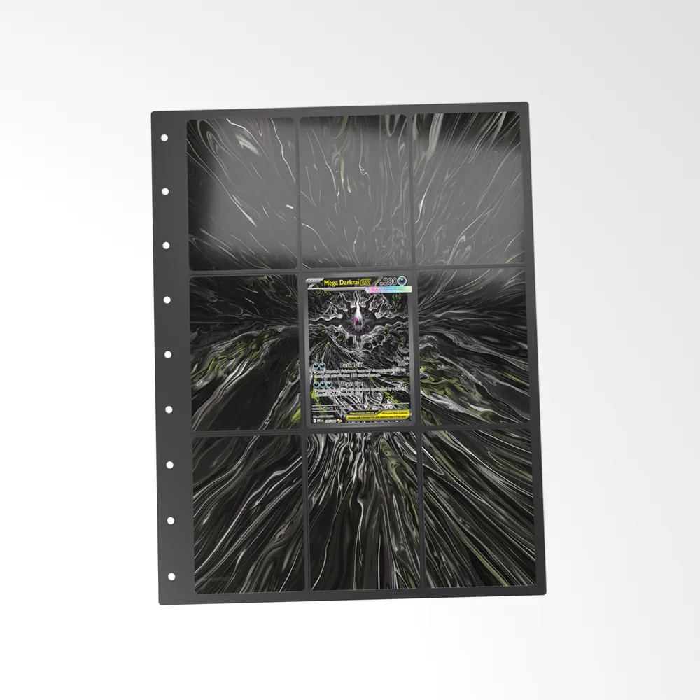 The printed Mega Darkrai ex 116/84 set in a 9-pocket binder page, with the card in the centre pocket