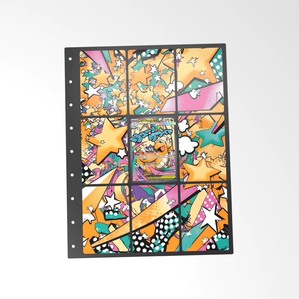 The printed Mega Dragonite ex 271/217 set in a 9-pocket binder page, with the card in the centre pocket