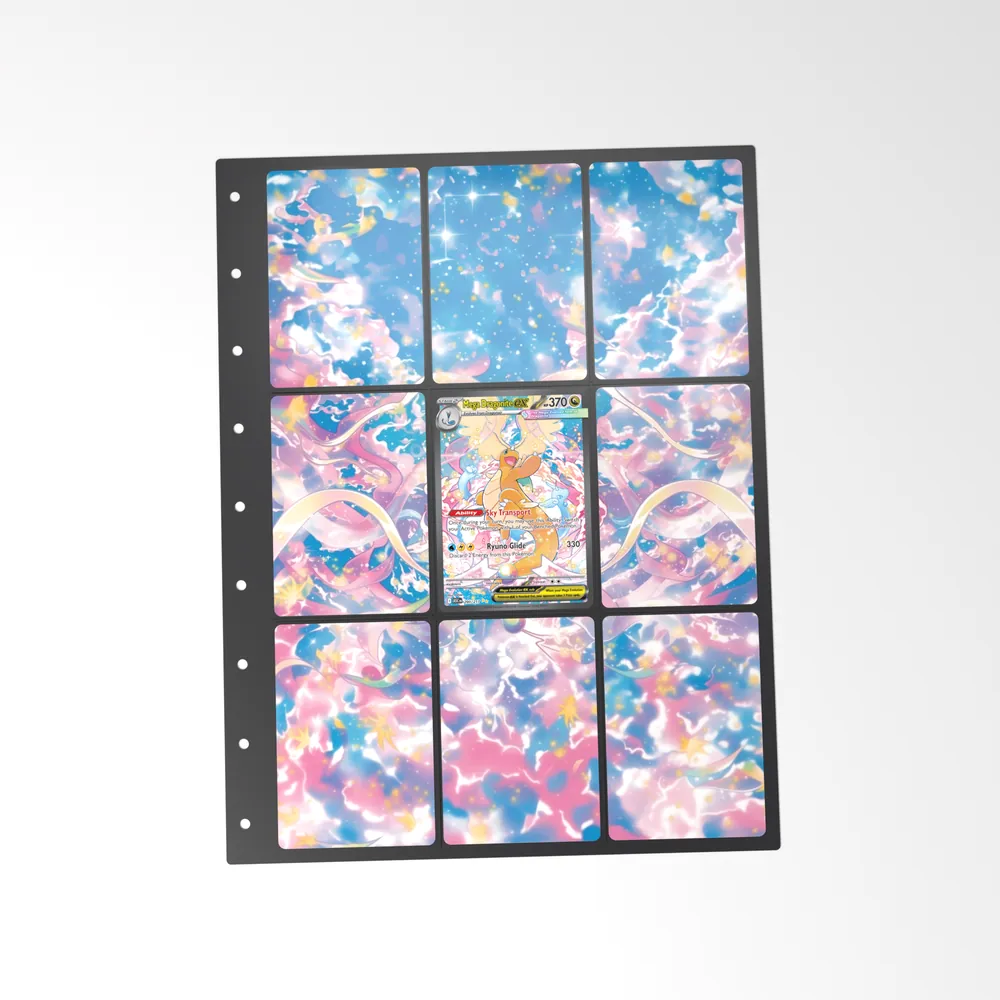 The printed Mega Dragonite ex 290/217 set in a 9-pocket binder page, with the card in the centre pocket