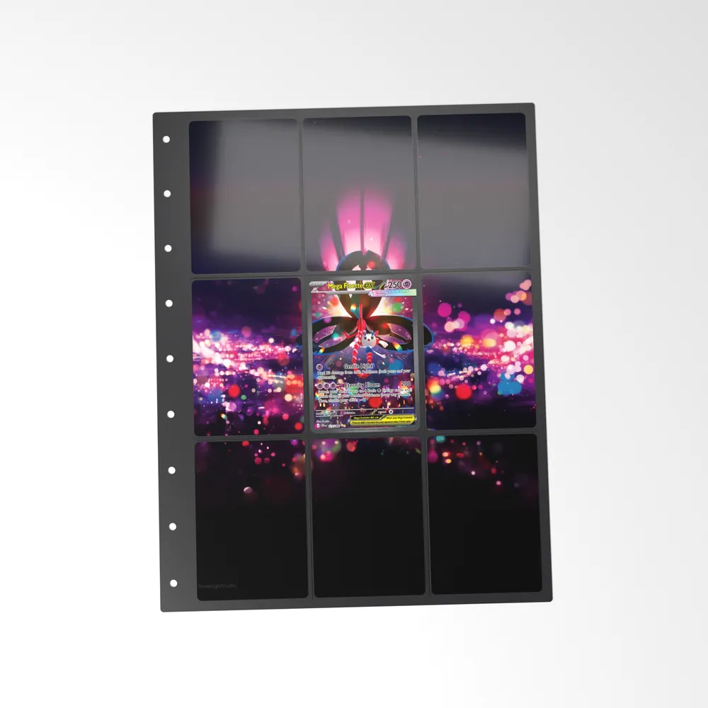 The printed Mega Floette ex 117/86 set in a 9-pocket binder page, with the card in the centre pocket
