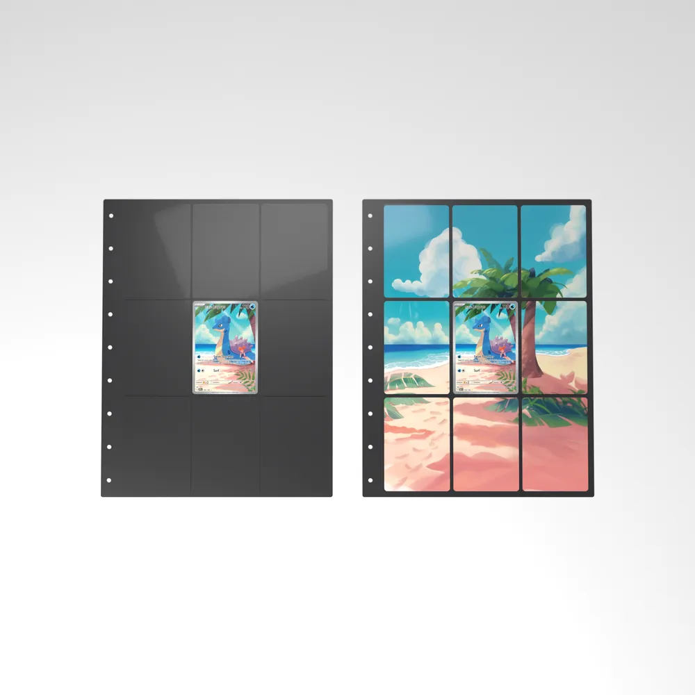 Before and after: the Misty's Lapras card alone in an empty binder page, then surrounded by its eight extended-art cards