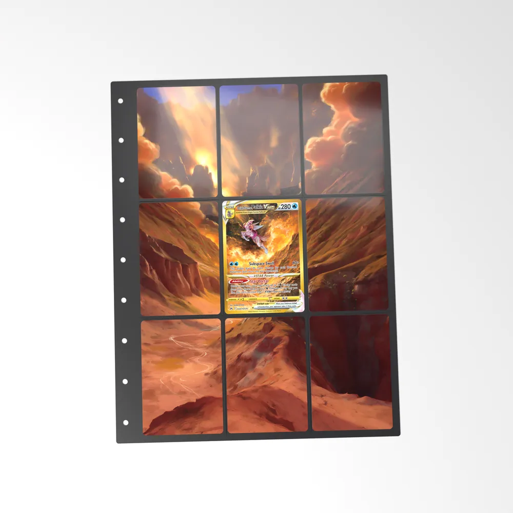 The printed Origin Forme Palkia VSTAR GG67/GG70 set in a 9-pocket binder page, with the card in the centre pocket