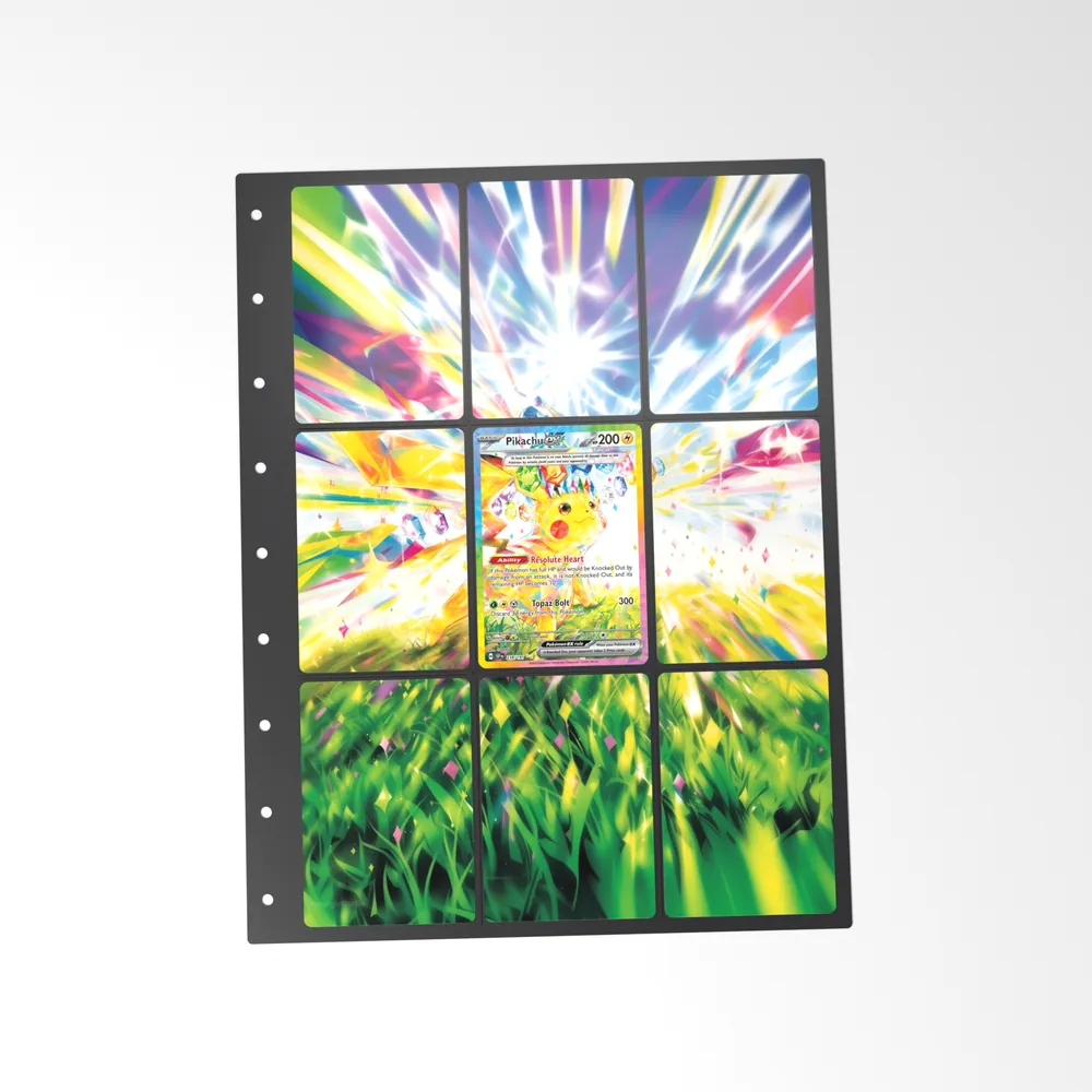 The printed Pikachu ex 238/191 set in a 9-pocket binder page, with the card in the centre pocket