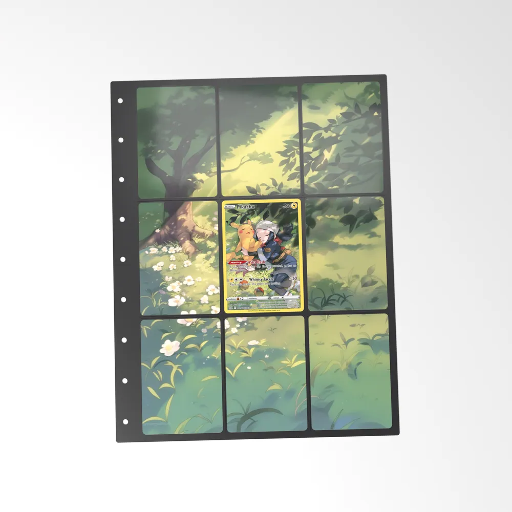 The printed Pikachu TG05/TG30 set in a 9-pocket binder page, with the card in the centre pocket