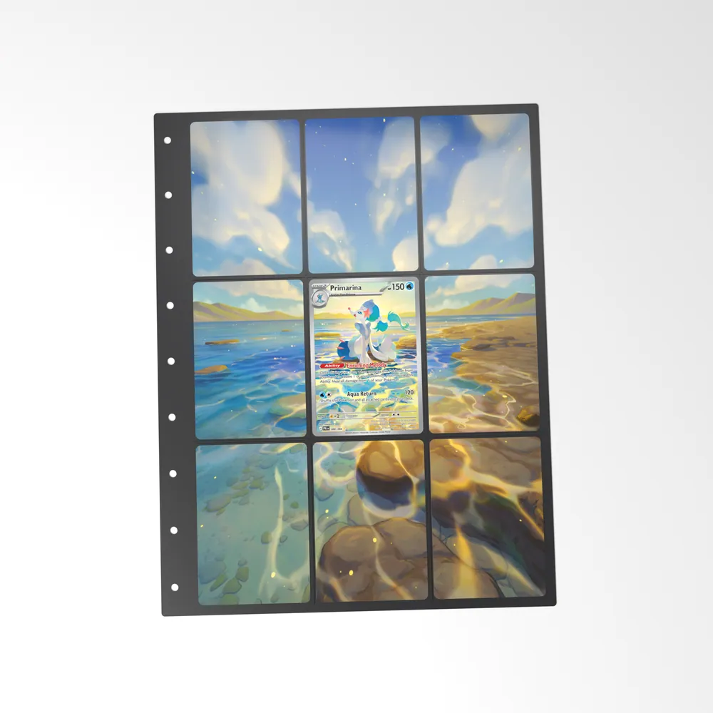 The printed Primarina 88/84 set in a 9-pocket binder page, with the card in the centre pocket