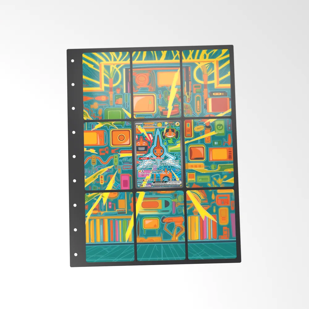 The printed Rotom ex 126/94 set in a 9-pocket binder page, with the card in the centre pocket