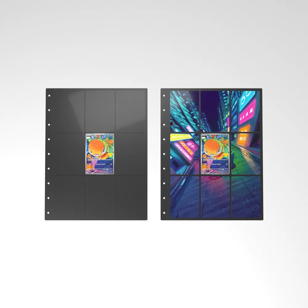 Before and after: the Scraggy card alone in an empty binder page, then surrounded by its eight extended-art cards
