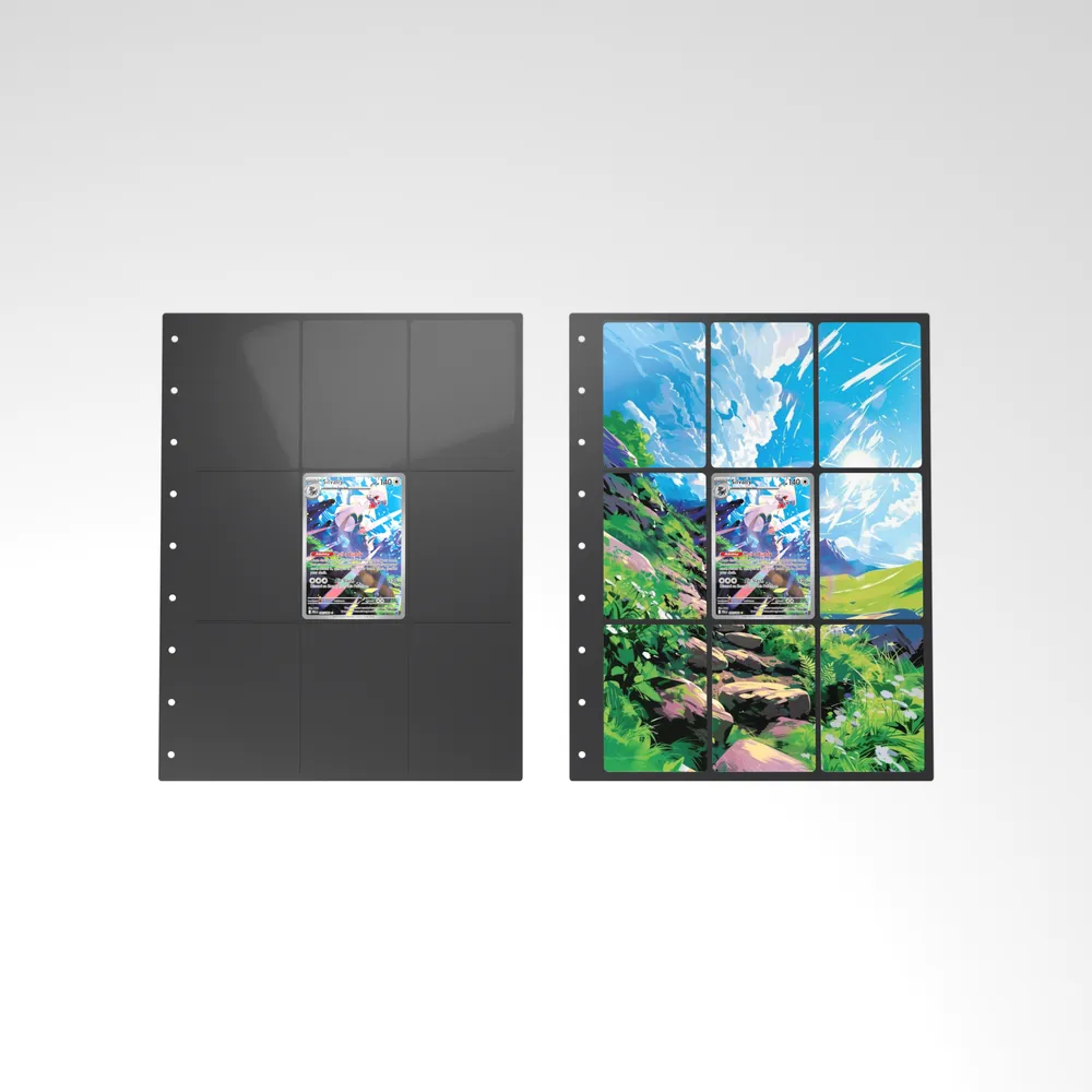 Before and after: the Silvally card alone in an empty binder page, then surrounded by its eight extended-art cards