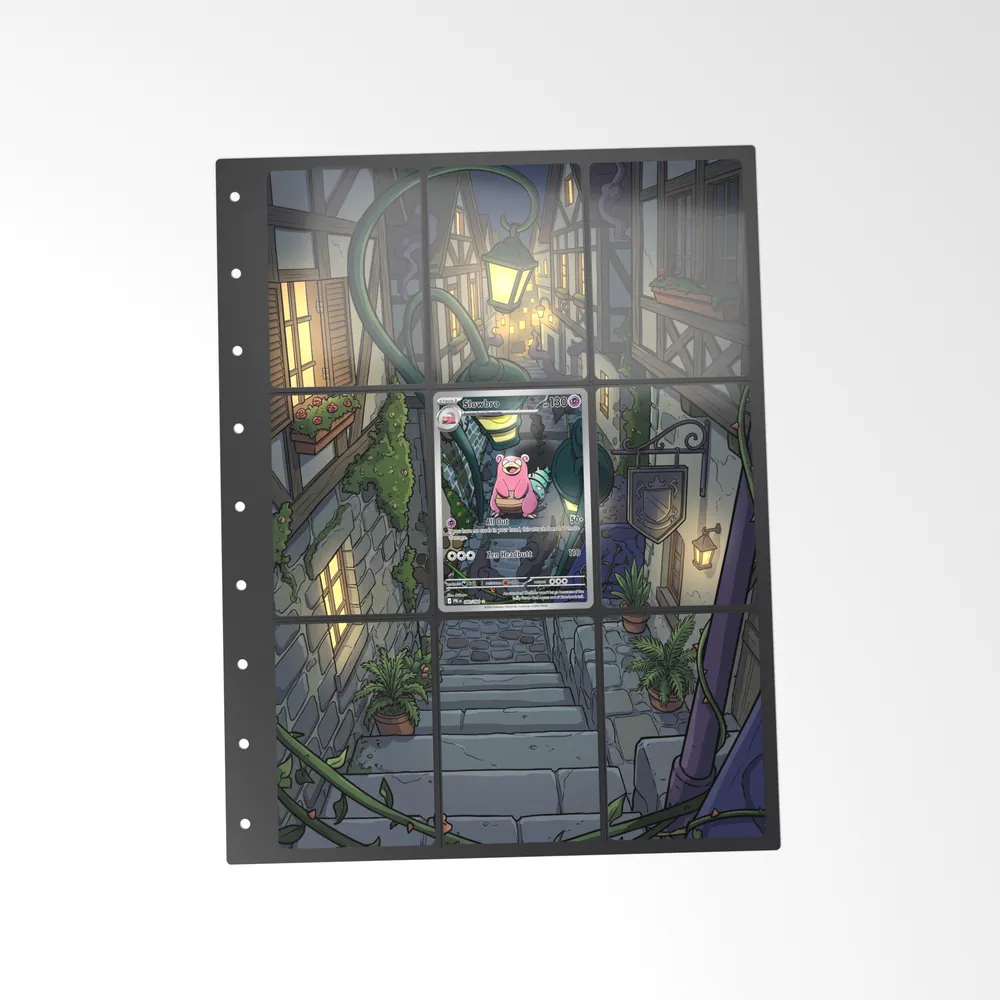 The printed Slowbro 90/84 set in a 9-pocket binder page, with the card in the centre pocket