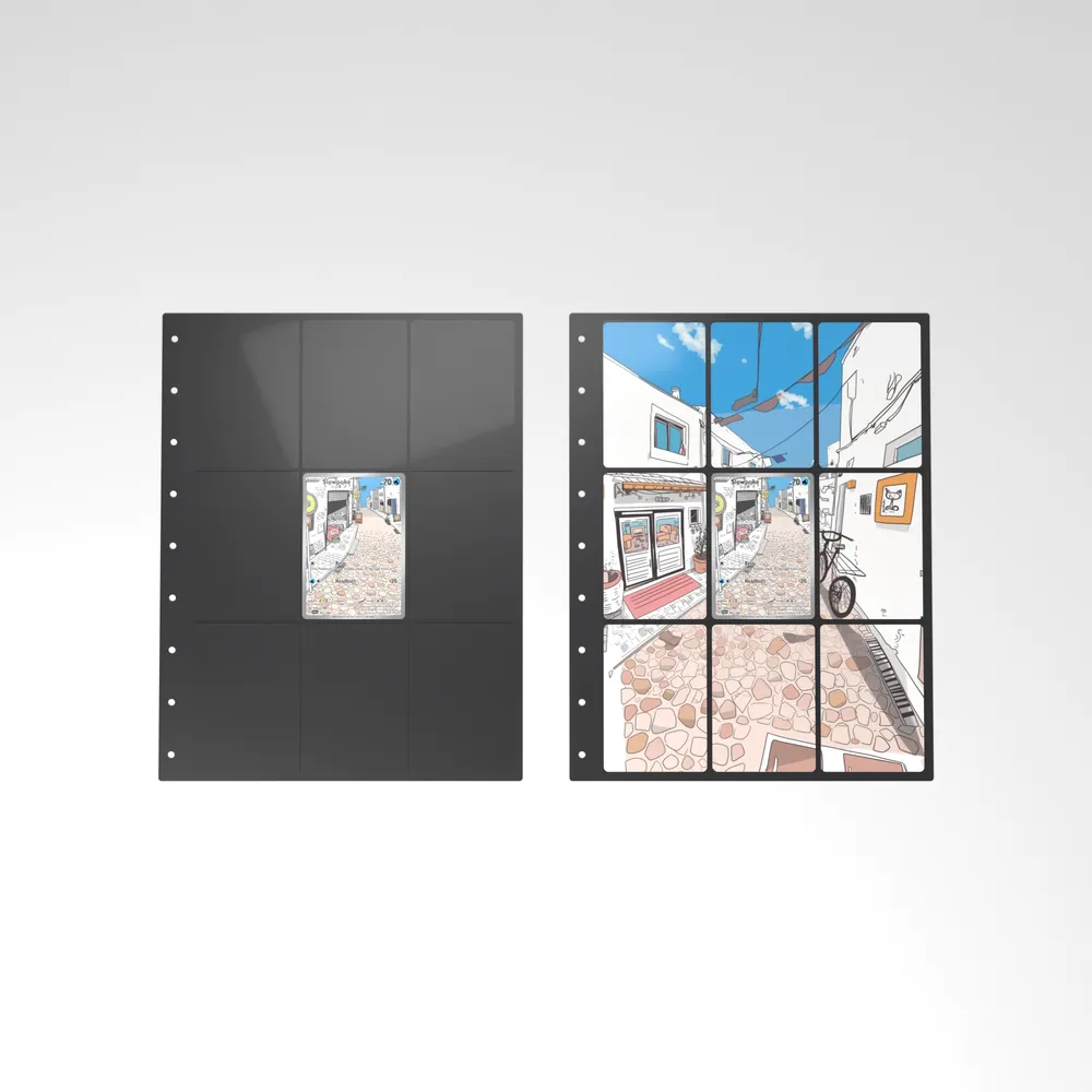 Before and after: the Slowpoke card alone in an empty binder page, then surrounded by its eight extended-art cards