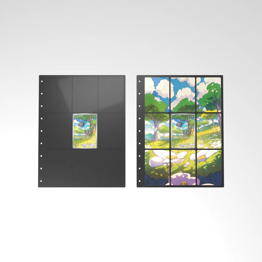 Before and after: the Tangela card alone in an empty binder page, then surrounded by its eight extended-art cards