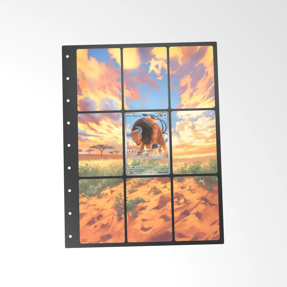 The printed Tauros 96/86 set in a 9-pocket binder page, with the card in the centre pocket