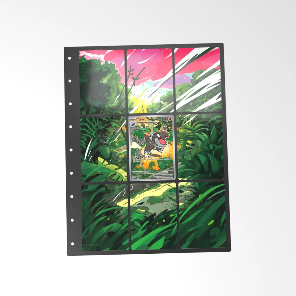 The printed Tyrunt 70 set in a 9-pocket binder page, with the card in the centre pocket