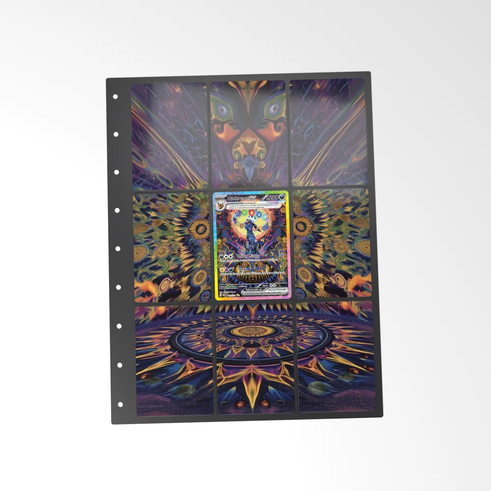 The printed Umbreon ex 161/131 set in a 9-pocket binder page, with the card in the centre pocket