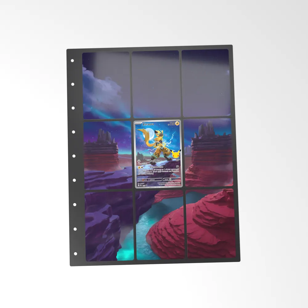 The printed Zeraora 103 set in a 9-pocket binder page, with the card in the centre pocket